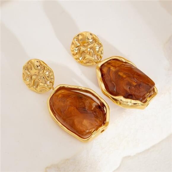 ✨ Irregular Crystal Drop Dangle Earrings | 14K Gold Plated Asymmetric - Picture 5 of 5